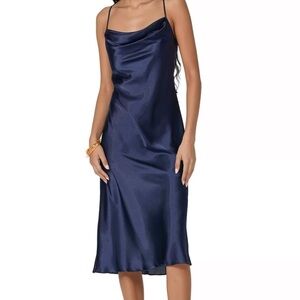 Elegant Navy Blue Satin Slip Dress